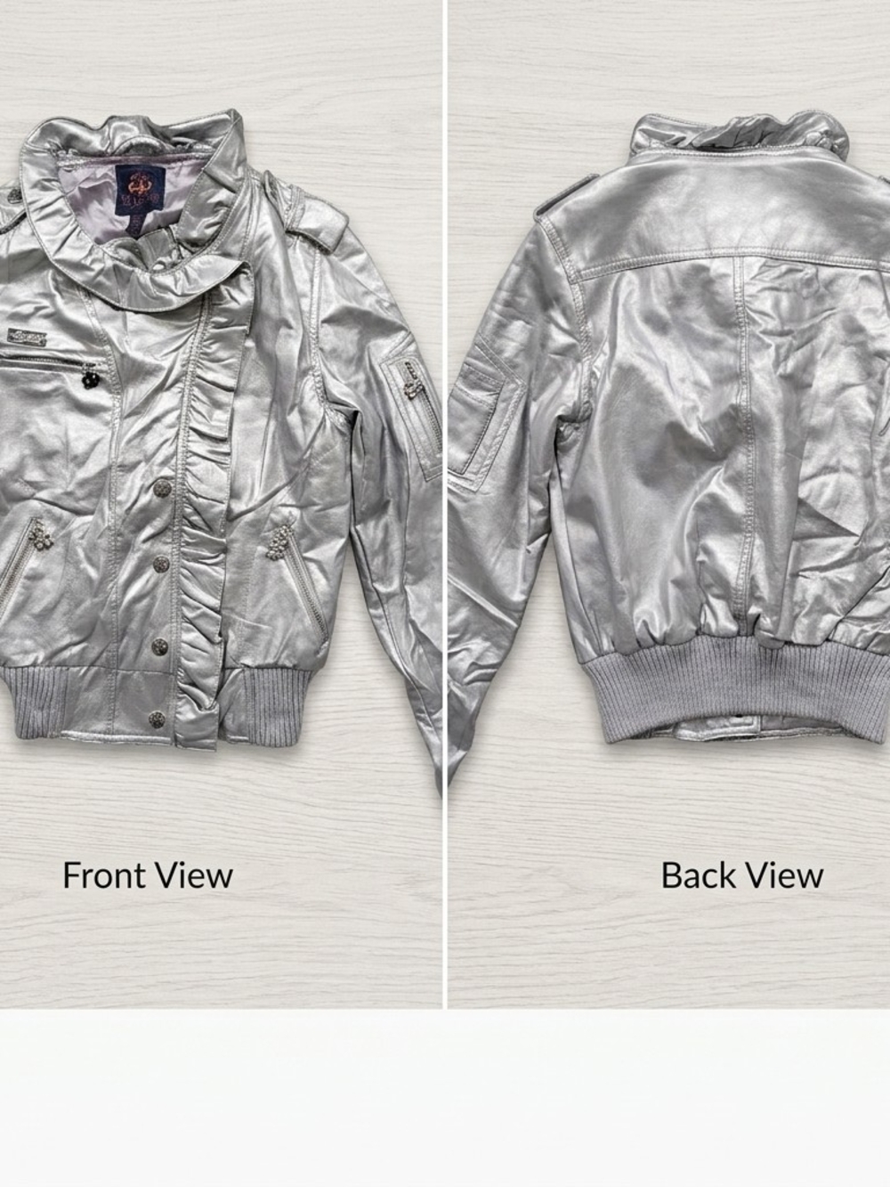 Women's Metallic Silver Bomber Jacket - Dereon